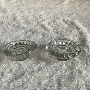 Vintage Pair of Kig Malaysia Cut Glass Diamond Candle Holders For Taper Candles